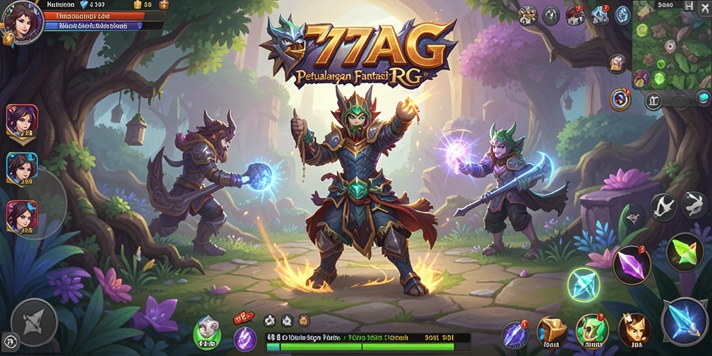 Tampilan gameplay epik dari 77AG dalam dunia RPG.