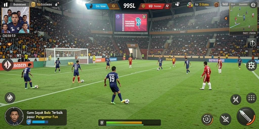 Screenshot gameplay 99SL yang menggambarkan aksi seru di lapangan sepak bola.