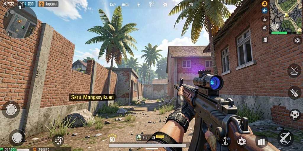Screenshot API33 menampilkan aksi intens dalam gameplay FPS.