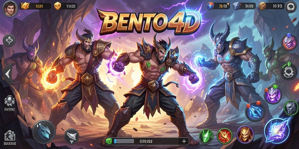 Screenshot utama BENTO4D menunjukkan pertarungan intens dan karakter yang dinamis.