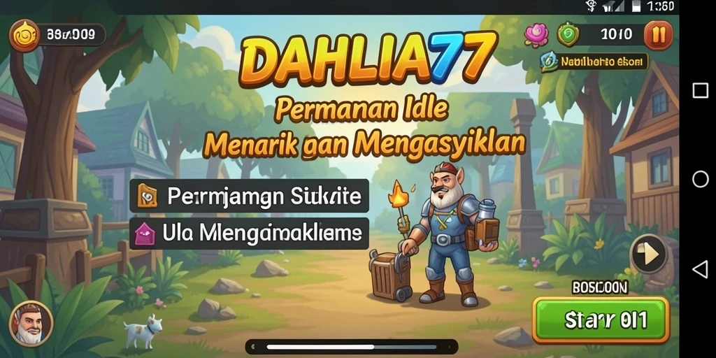 Screenshot DAHLIA77 menunjukkan gameplay Idle dengan desain karakter yang menarik.