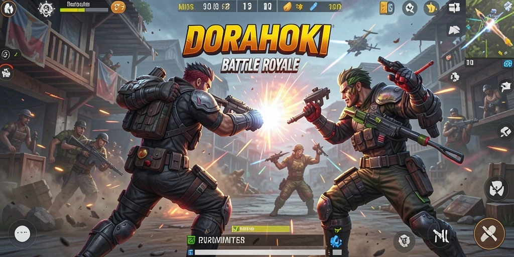 Gameplay DORAHOKI dengan aksi Battle Royale yang seru.