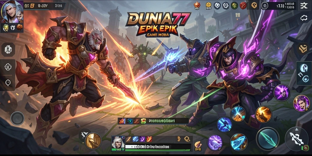 Tampilan gameplay seru dalam DUNIA77 dengan pertarungan sengit.