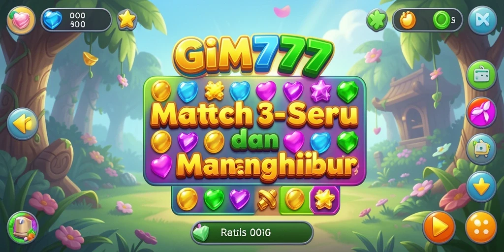 Screenshot GIM777 menampilkan gameplay menarik dalam level Match-3.