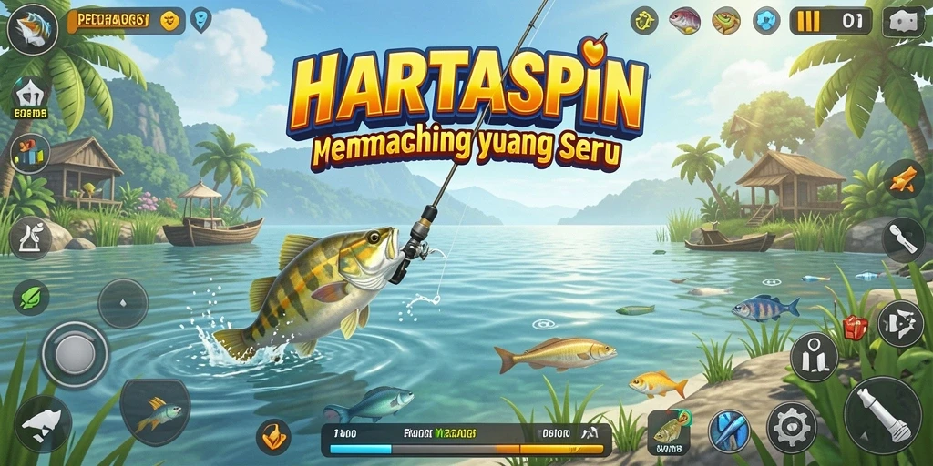 Gameplay HARTASPIN yang menampilkan aksi memancing seru.