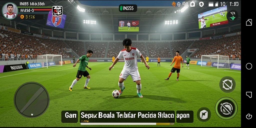 Screenshot gameplay INS55 yang menunjukkan aksi seru sepak bola.
